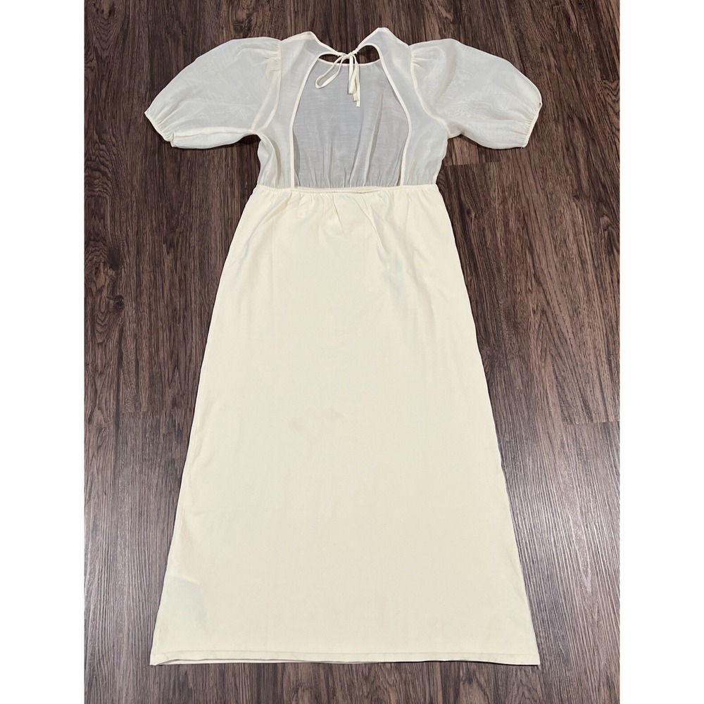 Zara Combination knit dress Size Medium Cream Long Feminine Puf Sleeve - Picture 3 of 7